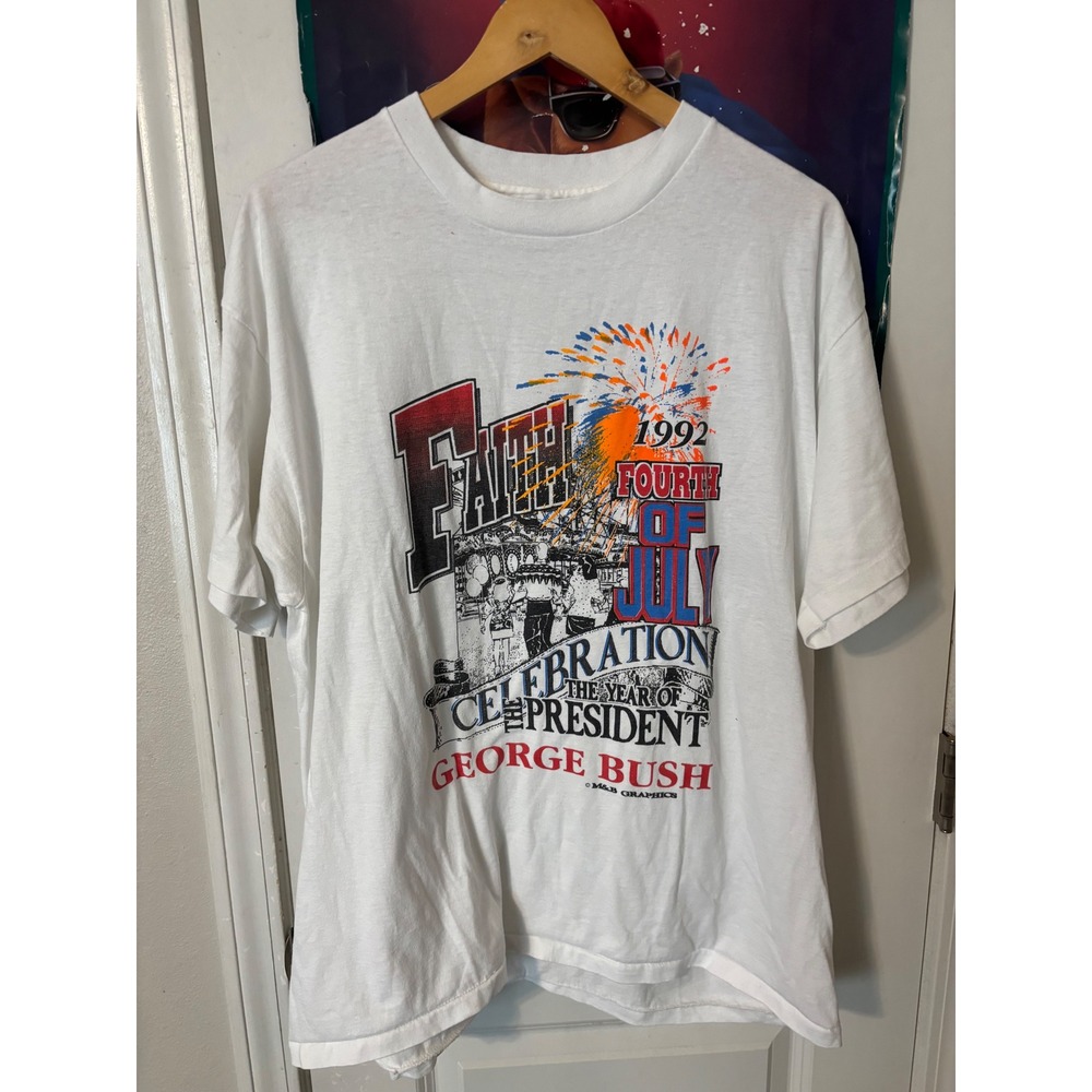 Vintage 1992 George Bush Fourth of July Celebration T Shirt Hanes XL White 90s